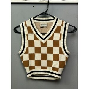 Urban Outfitters Brown and Cream V-Neck Sweater